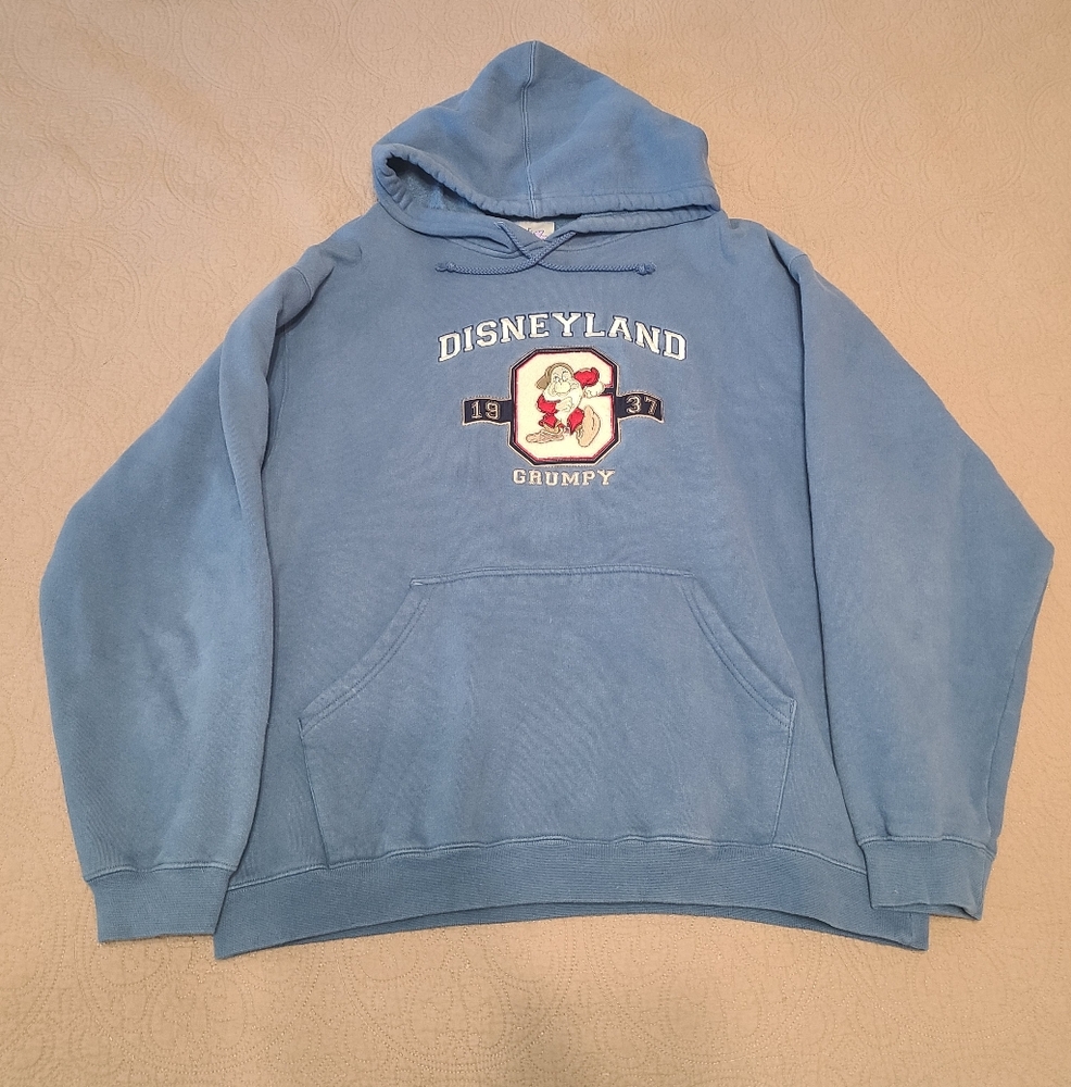 VTG Dusty Blue Disneyland Grumpy Hooded Sweatshirt Size M